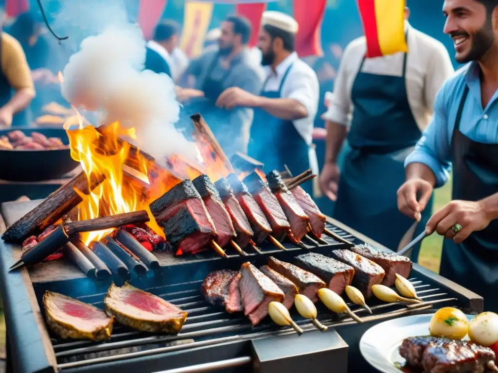 Celebración del festival culinario del asado uruguayo con secretos de la parrilla al aire libre y una multitud animada