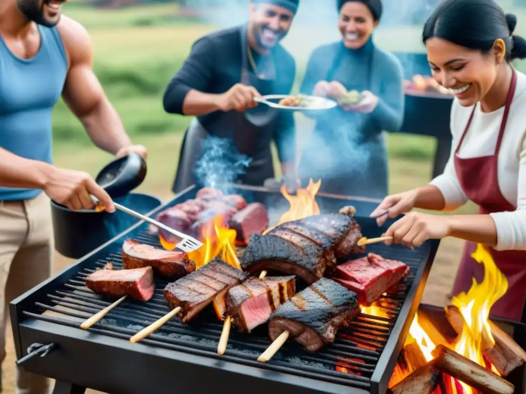 Celebración de Festivales de asado en Uruguay: Grupo diverso disfruta alegremente de un asado al aire libre