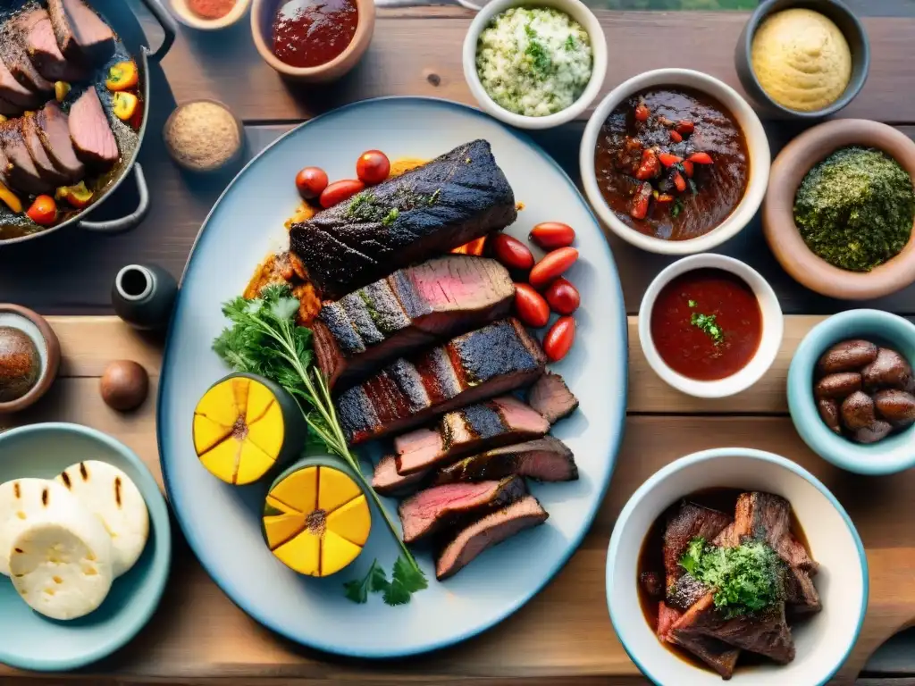 Una celebración tradicional de asado uruguayo con amigos, vinos dulces y deliciosas carnes a la parrilla