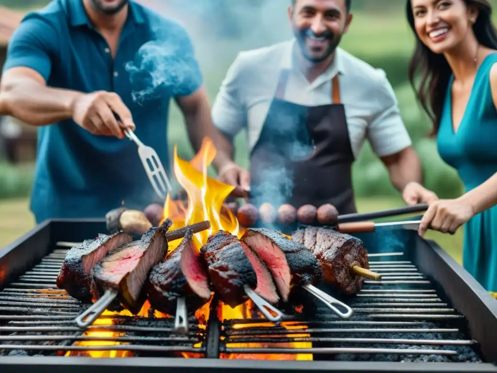 Cena entre amigos alrededor de la parrilla, capturando momentos asado uruguayo