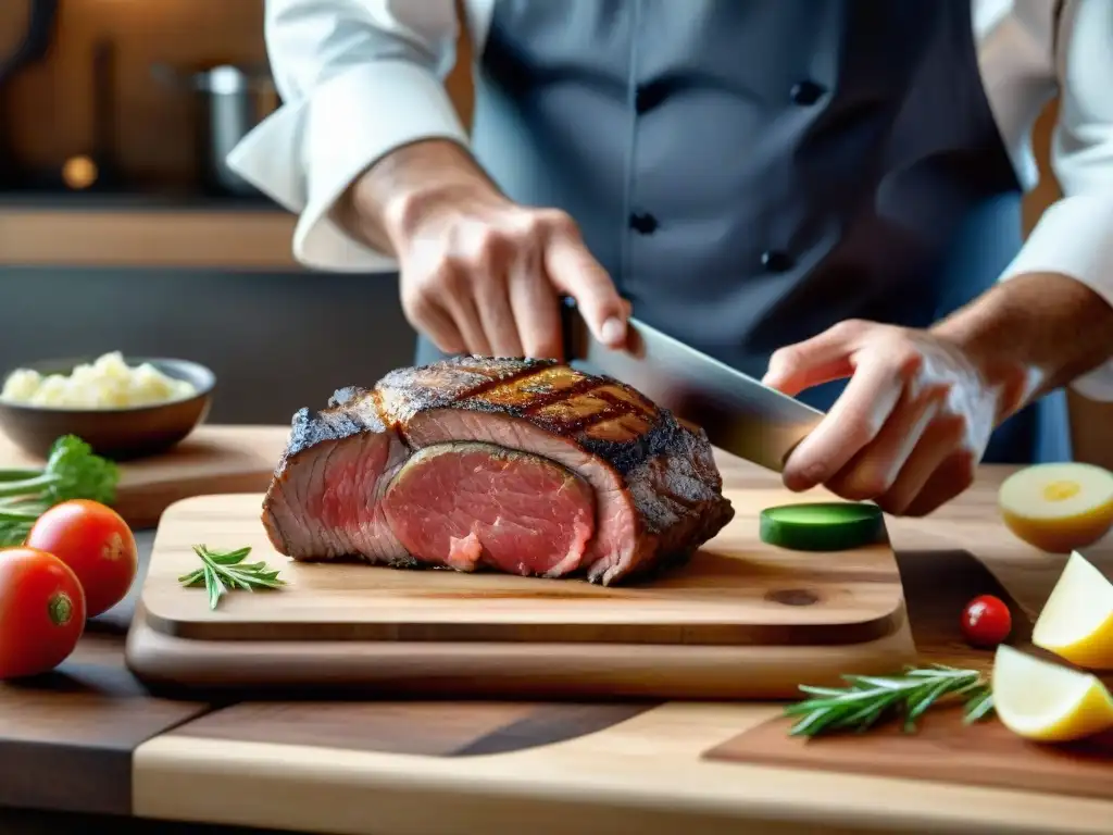 Un chef experto aprovechando al máximo las técnicas de corte en un asado suculento