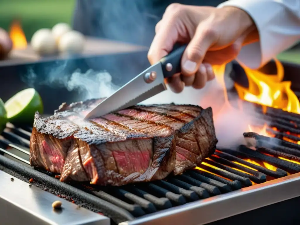 Un chef experto utiliza técnicas de corte para asado en una suculenta carne