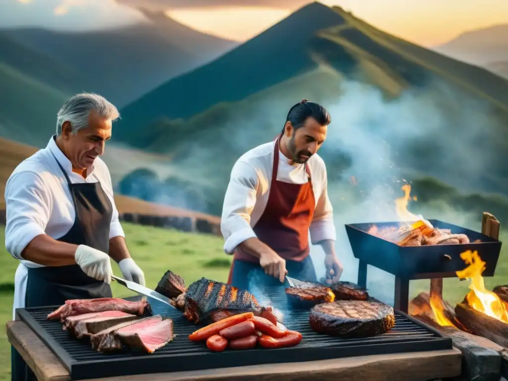 Chefs uruguayos preparando asado con Certificaciones técnicas de asado Uruguay