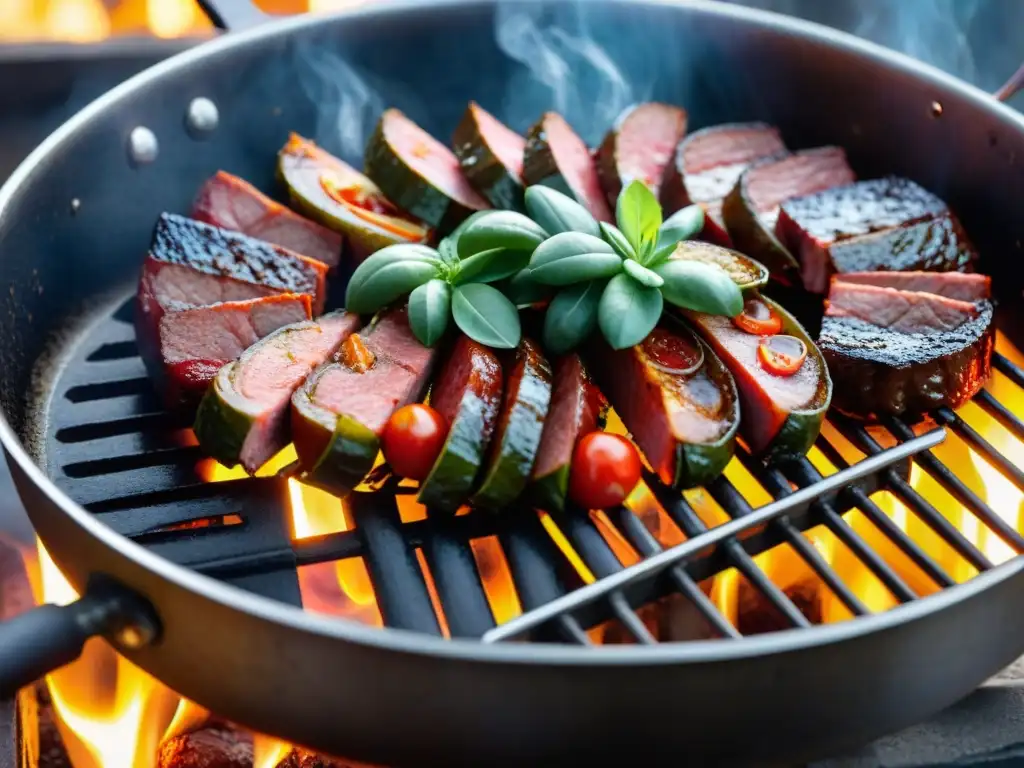 Chorizos a la pomarola: parrilla con chorizos suculentos dorados, hierbas frescas y tomates