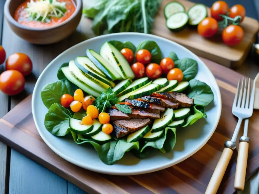 Una colorida ensalada mixta en una parrilla, ideal para los mejores asados uruguayos