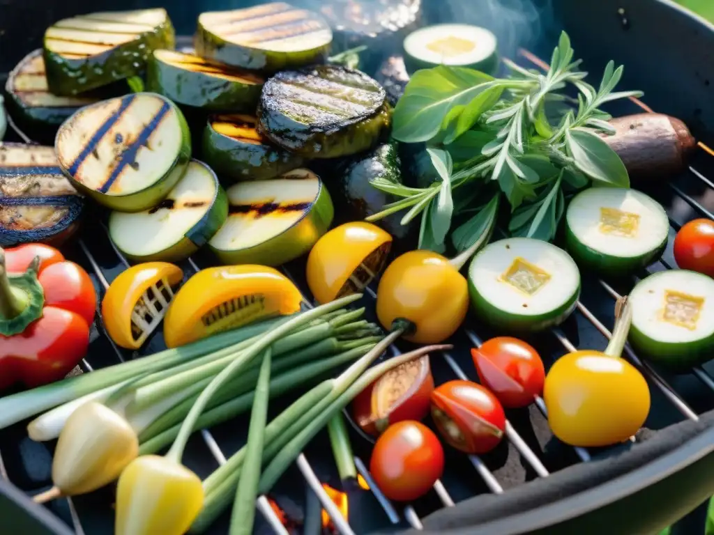 Colorida parrillada de vegetales asados con perfección en una barbacoa, listos para disfrutar