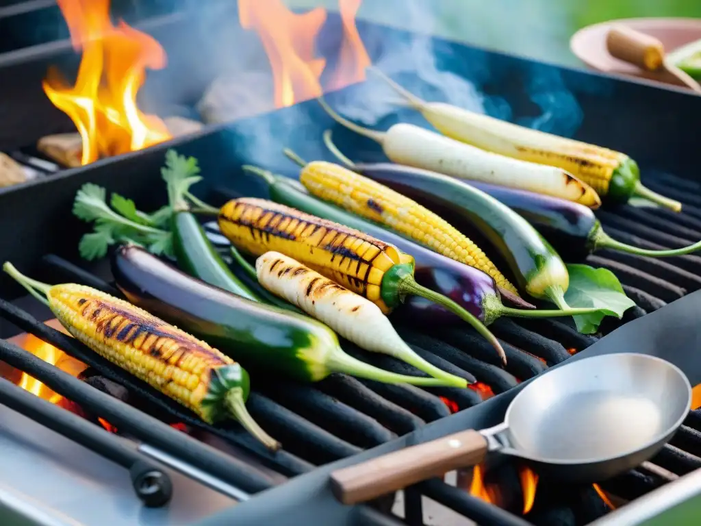 Una colorida variedad de verduras exóticas en la parrilla de asado uruguaya, cautivando con su diversidad de sabores