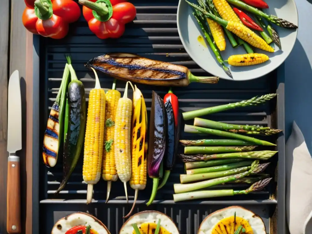 Una colorida variedad de verduras a la parrilla, caramelizadas y brillantes, listas para un asado saludable sin perder sabor