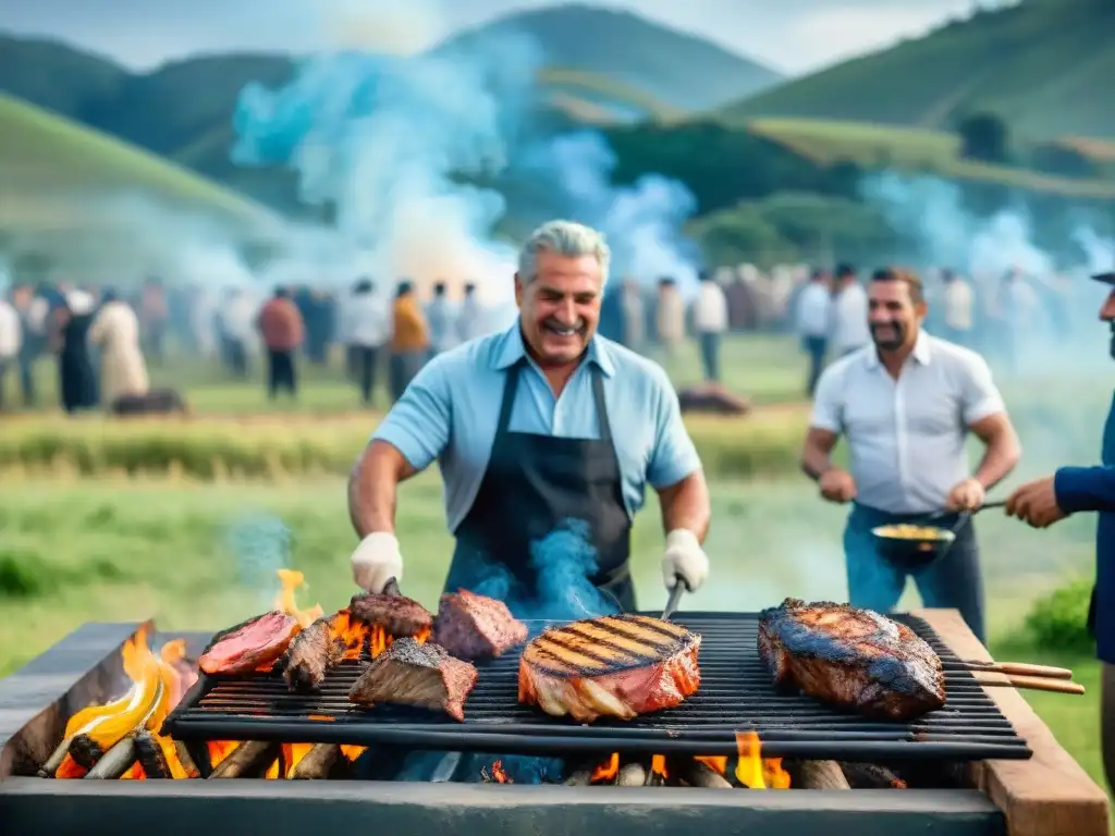 Concurso de asado uruguayo en el campo: asadores compiten frente a un escenario natural impresionante