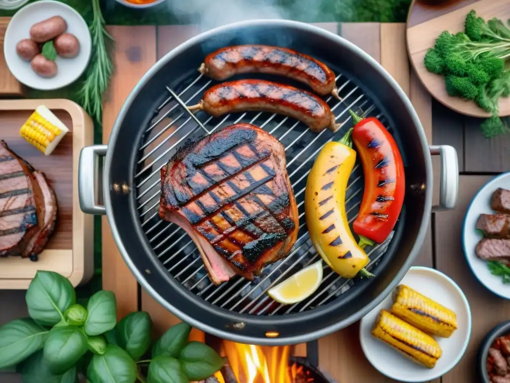 Consejos asado a la parrilla: una parrillada festiva al aire libre con carnes jugosas, amigos ansiosos y entorno natural