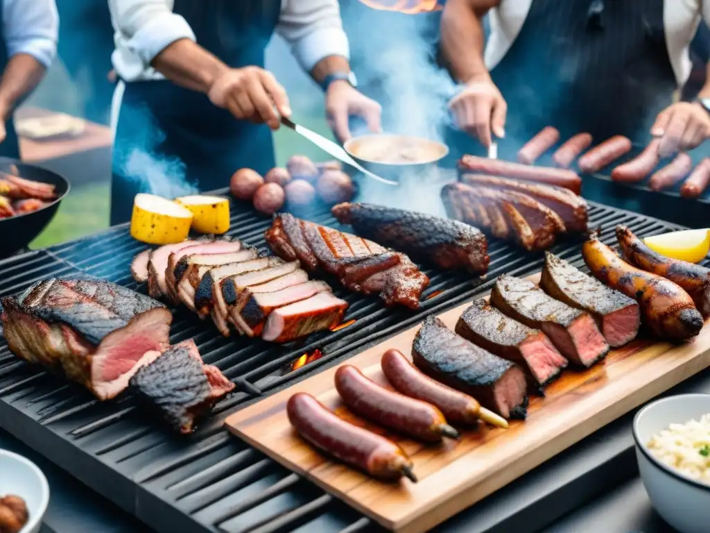 Consejos para ganar concurso asado: Jueces evaluando carnes en parrilla uruguaya