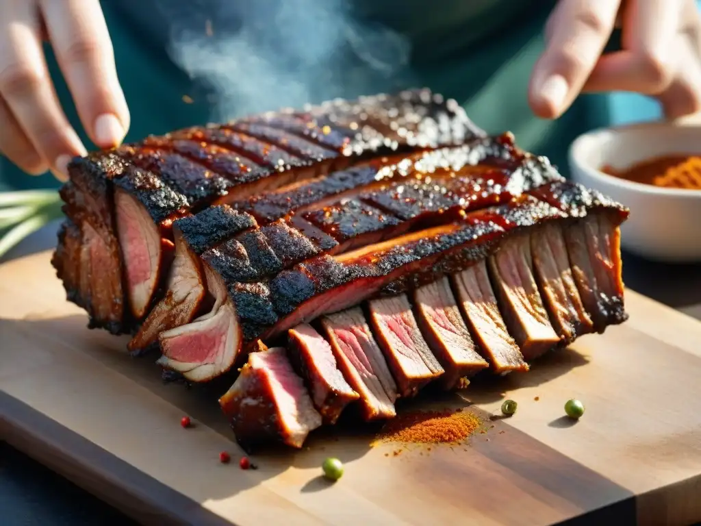 Delicada maridaje de especias sobre costillas, preparación esencial