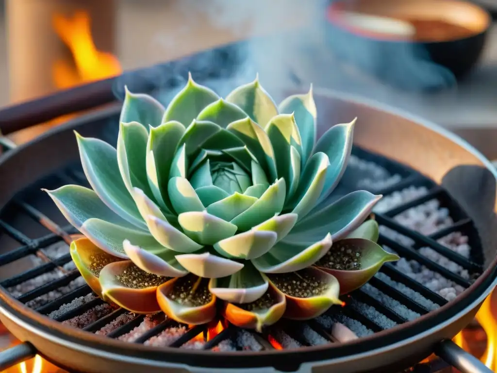 Delicados langostinos al ajillo en la parrilla sobre sal marina