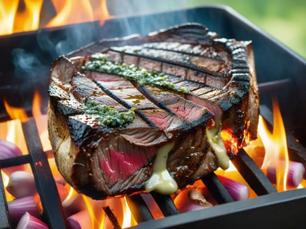 Deliciosa entraña uruguaya perfectamente asada en parrilla, lista para una fiesta culinaria al aire libre