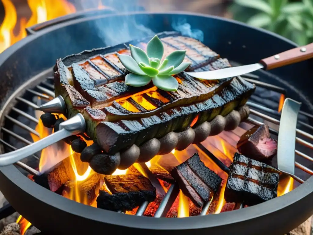 Deliciosa Aguja uruguaya asada en parrilla, lista para disfrutar en un asado tradicional