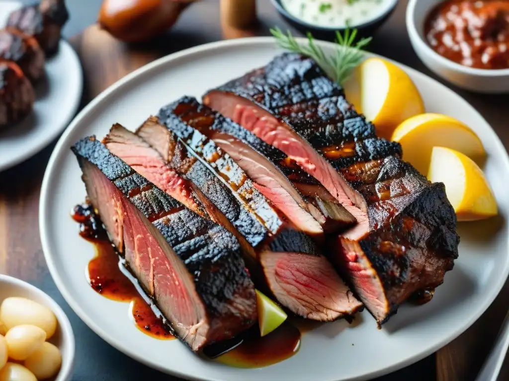 Deliciosa presentación de asado uruguayo colorido y jugoso a la parrilla