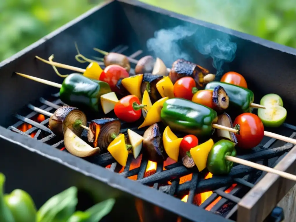 Deliciosa brocheta vegetariana asada con opciones vegetarianas y veganas asado