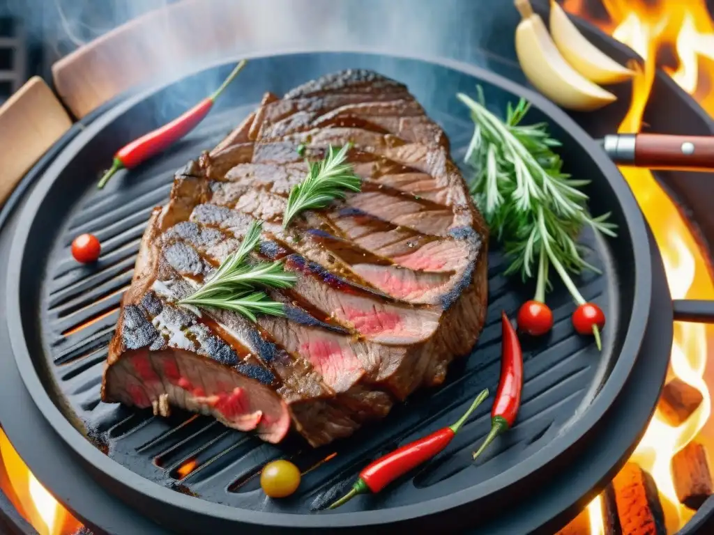 Deliciosa carne asada en parrilla uruguaya con maridaje vino carne asado grasos