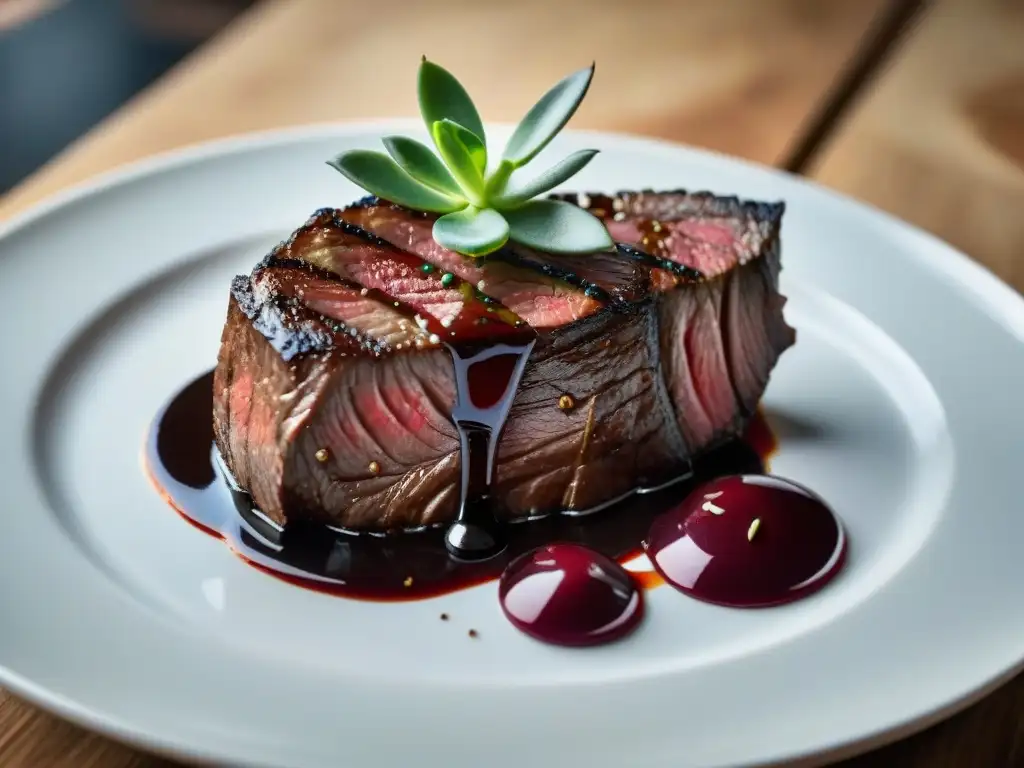 Deliciosa carne asada con salsa de vino tinto brillante