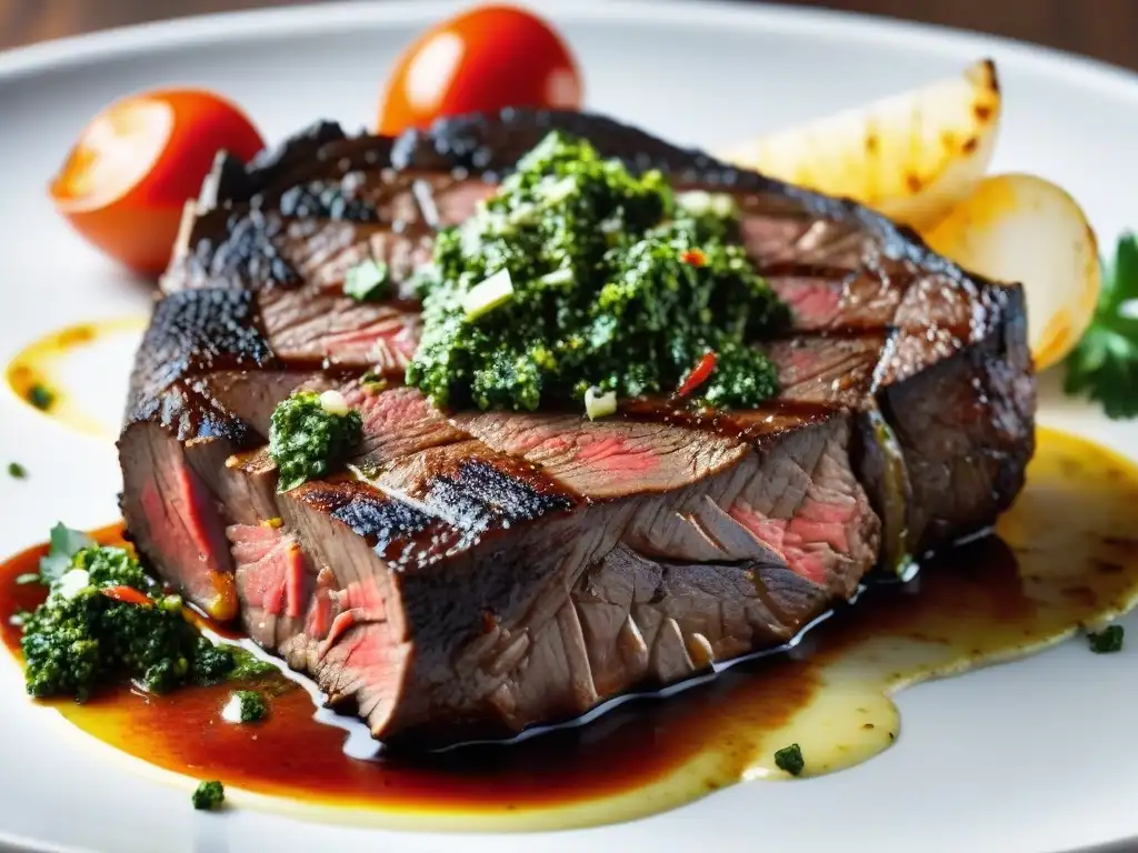 Deliciosa carne asada con salsa chimichurri, un festín para los sentidos