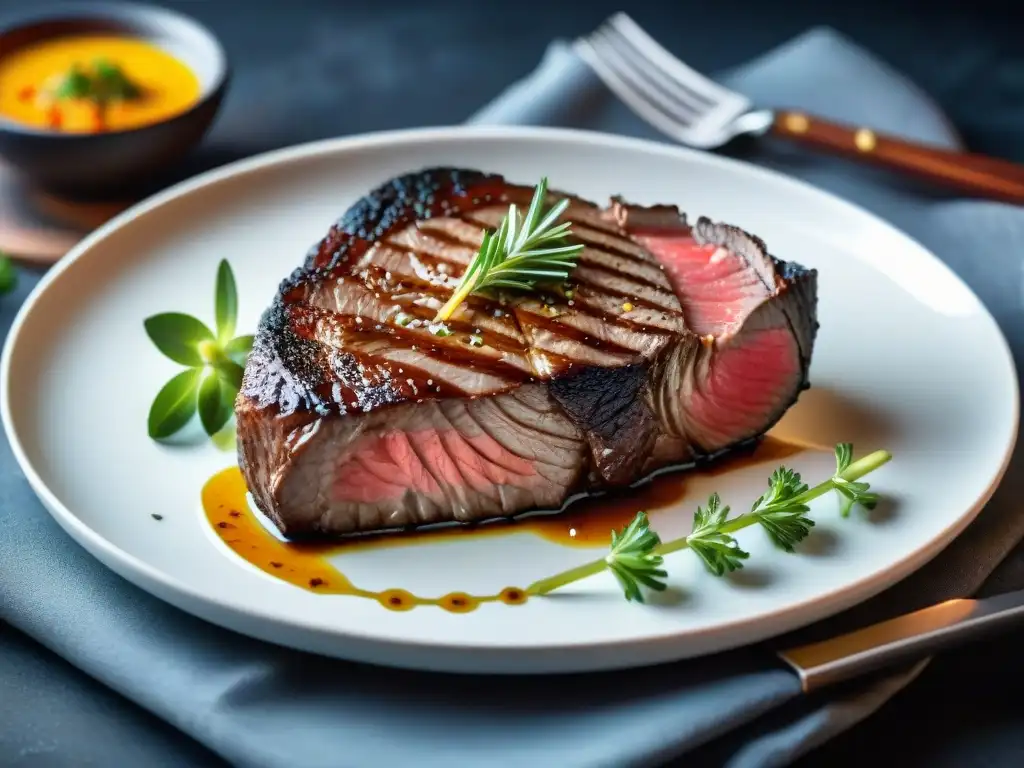 Deliciosa carne de avestruz asada, con jugos y hierbas frescas, técnicas de asado que sorprenden