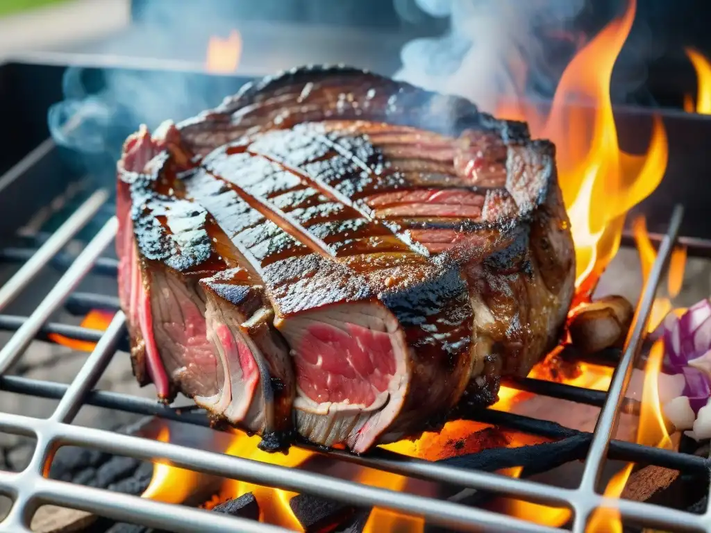 Deliciosa carne a la parrilla en un día soleado con amigos