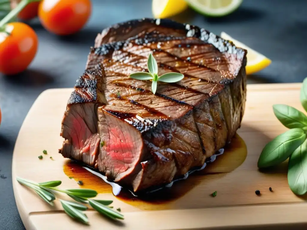 Deliciosa carne a la parrilla rodeada de vegetales, resaltando la importancia del mantenimiento de la calidad de la carne