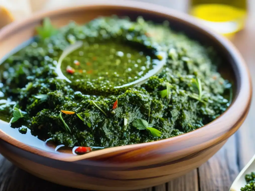 Una deliciosa chimichurri uruguaya auténtica, con hierbas frescas y ajo, lista para un asado