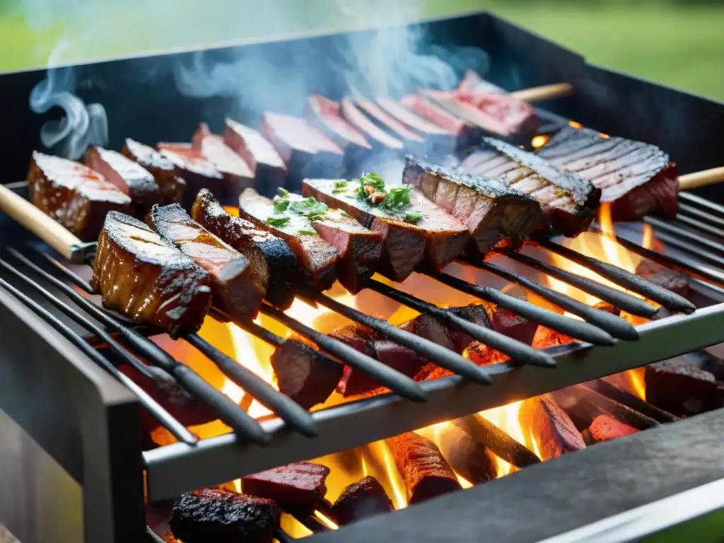 Deliciosa preparación del chorizo bombón uruguayo en parrilla campestre