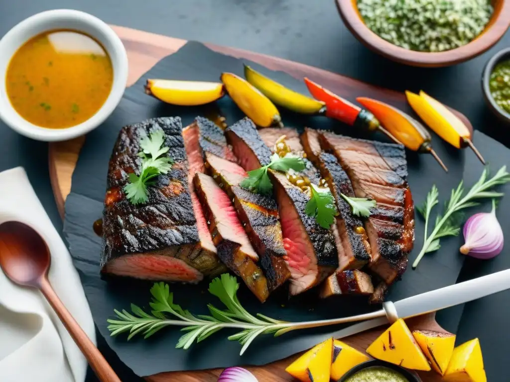 Deliciosa Colita de Cuadril asado Uruguay, jugoso y tierno, con chimichurri y vegetales a la parrilla