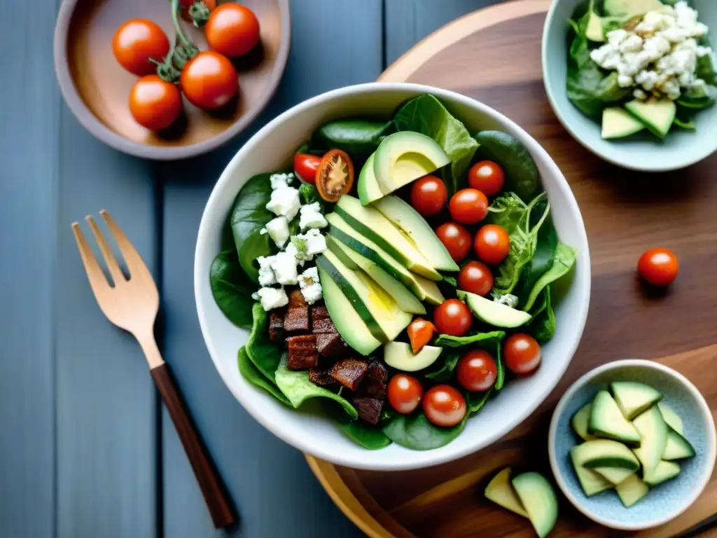 Deliciosa ensalada perfecta para asado uruguayo en ambiente rústico y colorido