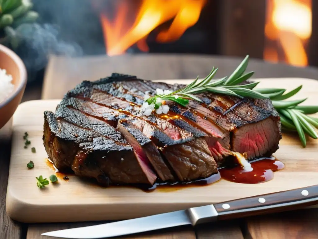 Deliciosa entraña asada en un atardecer dorado, trucos asado entraña tierna