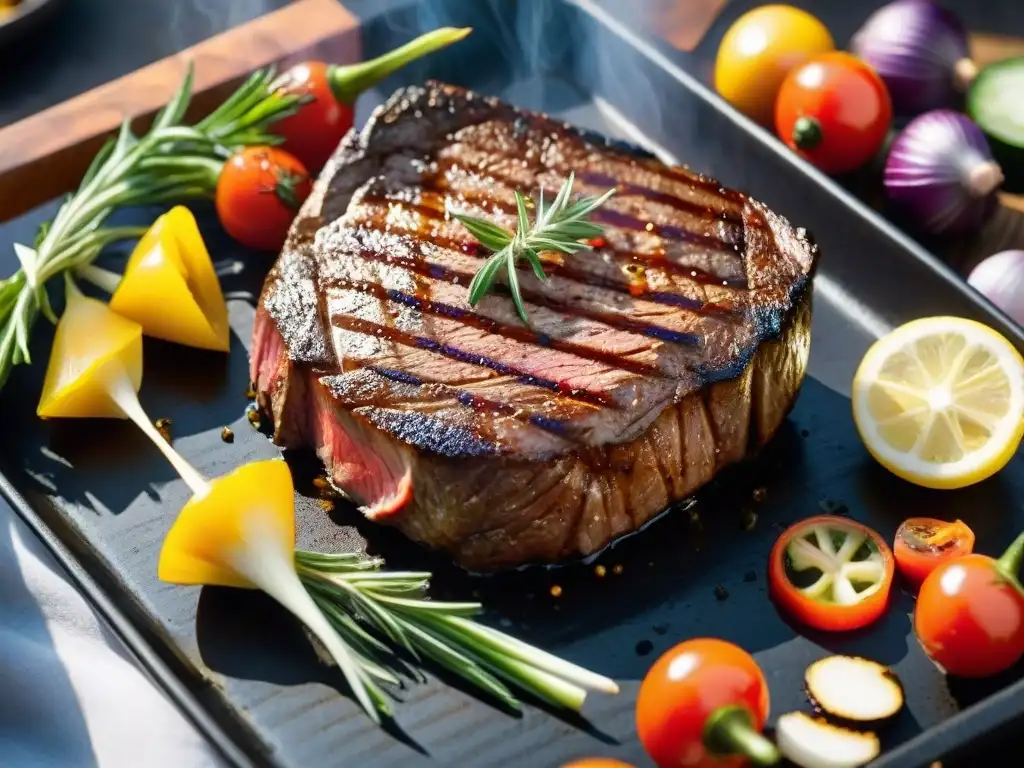 Una deliciosa escena de asado para concursos con jugoso filete a la parrilla y vegetales coloridos