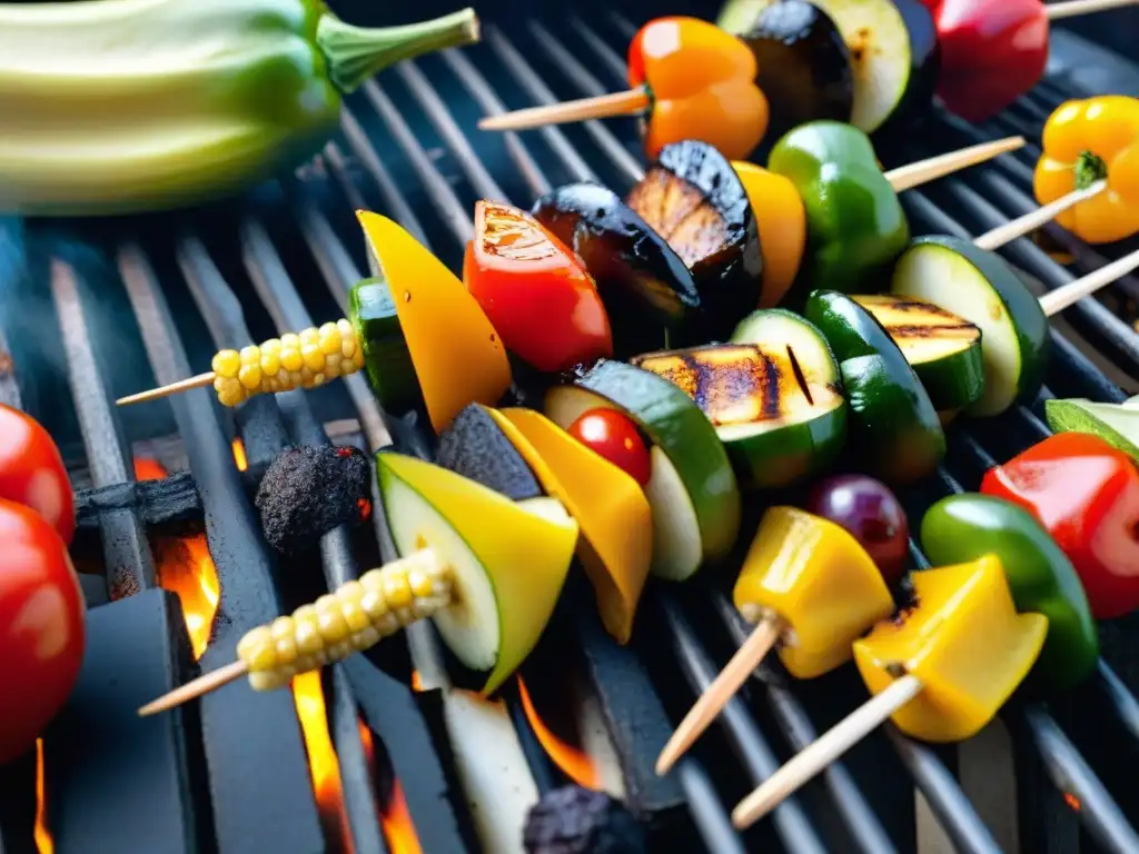 Una deliciosa escena de asados vegetales para parrilla con amigos y familia disfrutando en el patio soleado