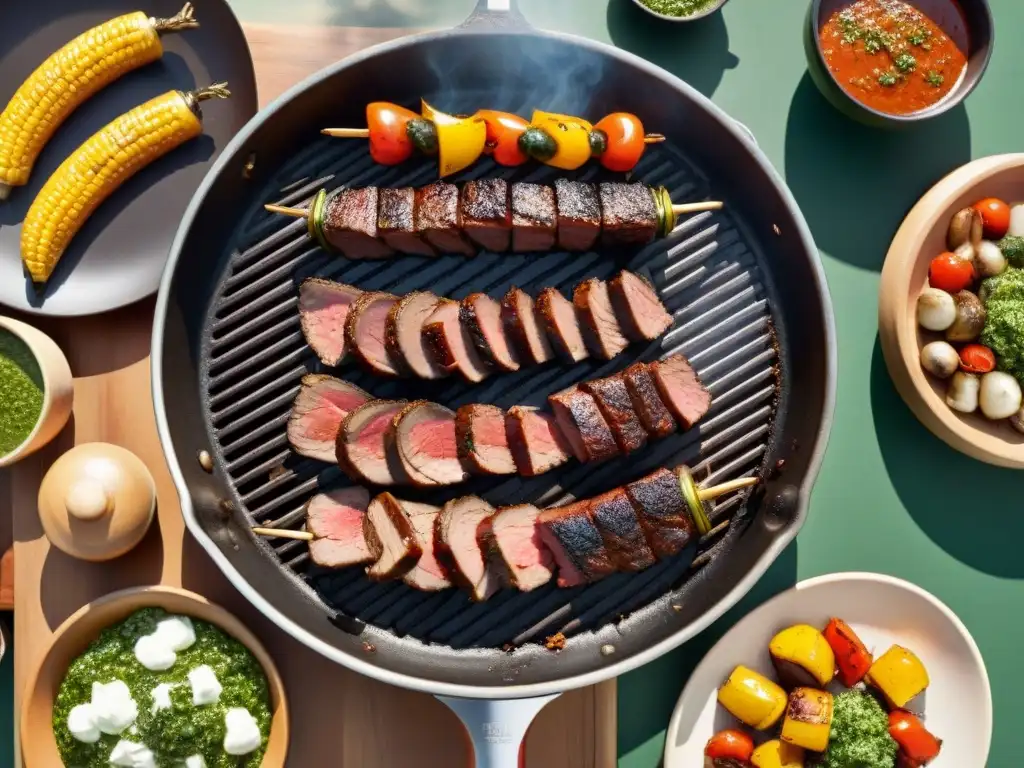 Deliciosa fotografía gastronómica con sombras de un asado uruguayo en parrilla tradicional