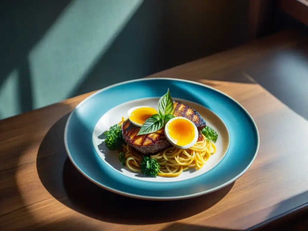 Deliciosa fotografía gastronómica con sombras en mesa de madera rústica