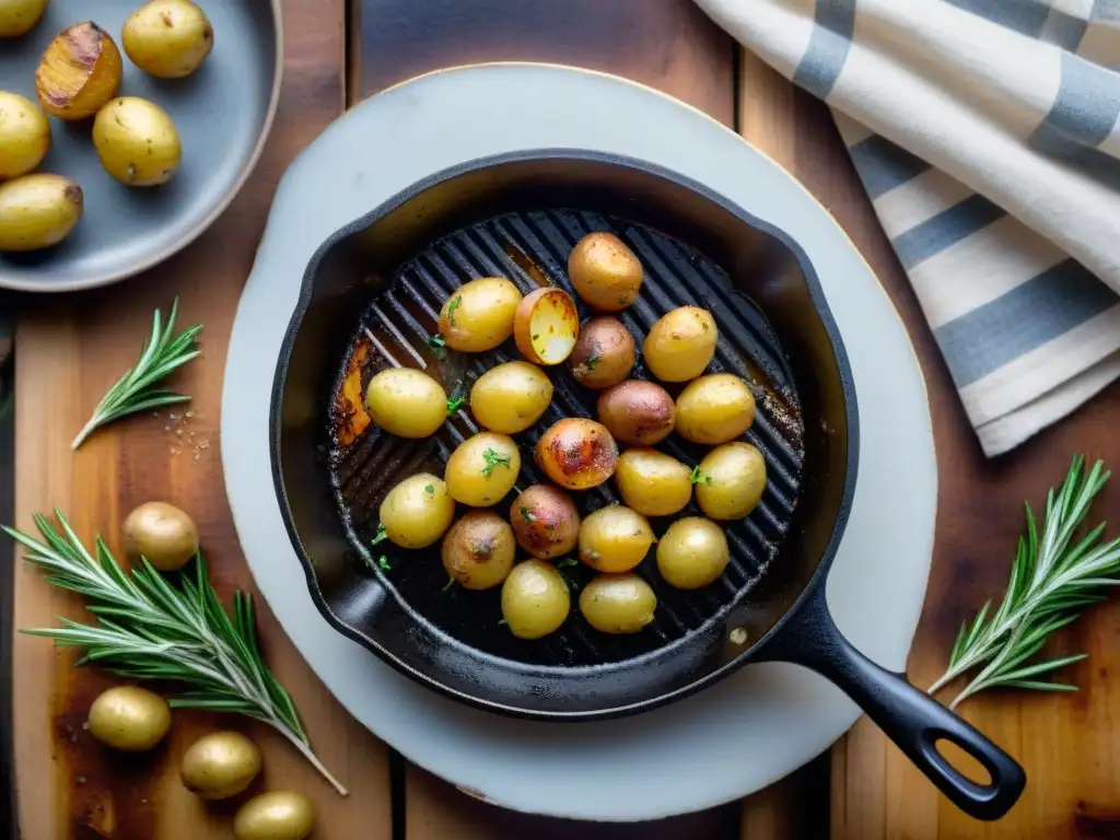 Deliciosa imagen de papas criollas doradas en sartén, perfectas para asado uruguayo