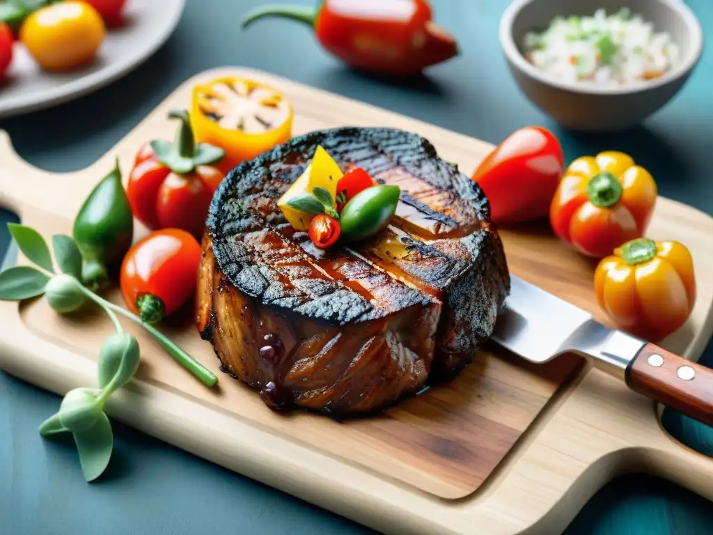 Deliciosa paleta de asado económica rodeada de verduras frescas en una tabla de madera rústica