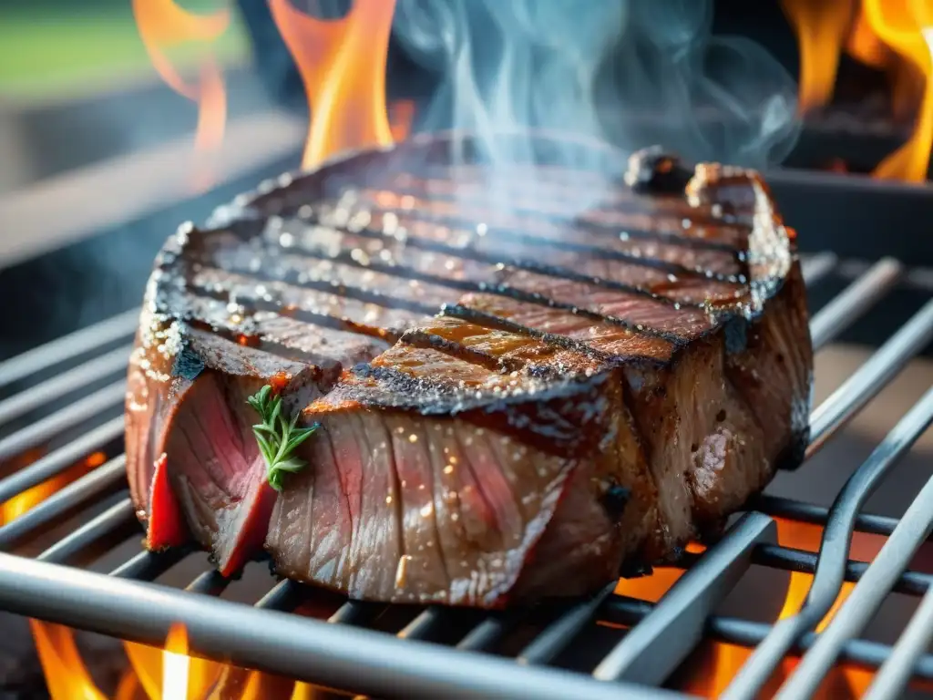 Deliciosa parrilla antiadherente asando el mejor filete jugoso, con marcas de grill perfectas