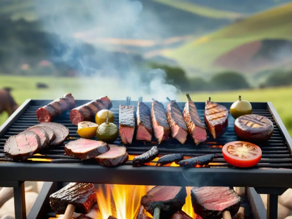 Deliciosa parrilla uruguaya en ambiente campestre con gauchos