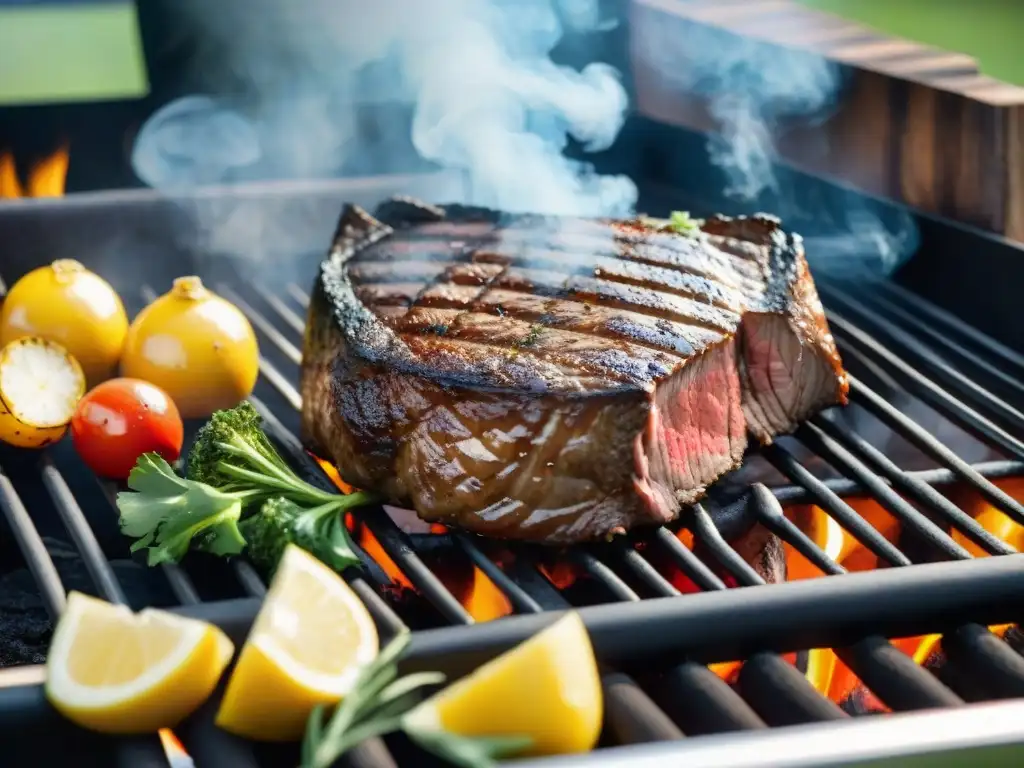 Deliciosa parrillada con carne jugosa y vegetales coloridos, lista para Fotografiar asados para Instagram en una soleada tarde de barbacoa