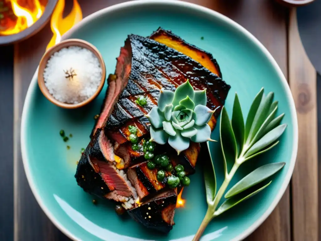 Deliciosa parrillada uruguaya de Corte de Asado tendencia Uruguay, jugoso y perfectamente cocido, con chimichurri tradicional