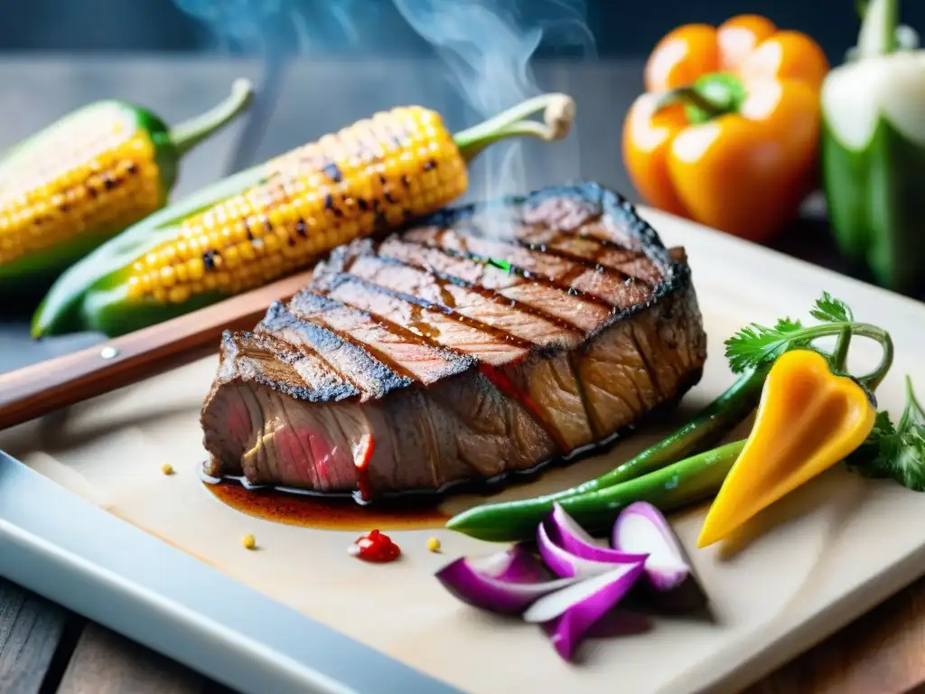 Una deliciosa parrillada con cortes perfectamente asados y vegetales a la parrilla