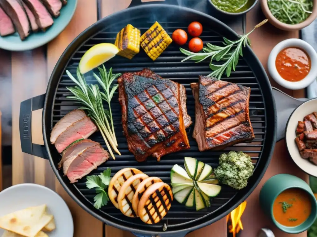 Deliciosa parrillada uruguaya con cortes de carne y amigos en un asado