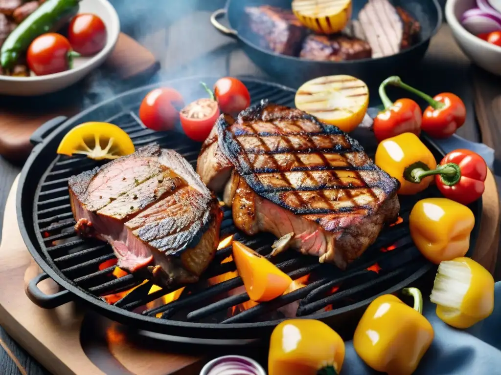 Deliciosa parrillada mixta uruguaya con jugosos cortes de carne y vegetales a la parrilla en su punto perfecto