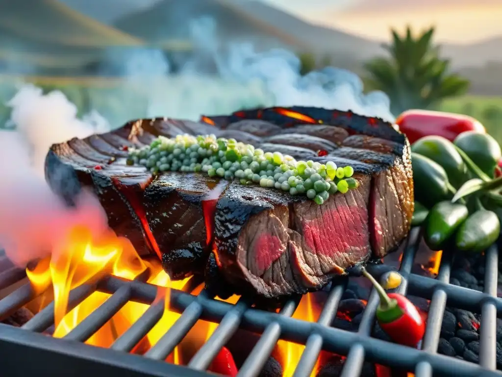 Deliciosa parrillada de steak al Cabernet Franc en Uruguay al atardecer