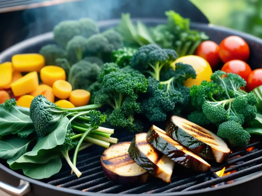 Deliciosa parrillada de superalimentos: kale, quinua y champiñones en un asado vibrante al aire libre