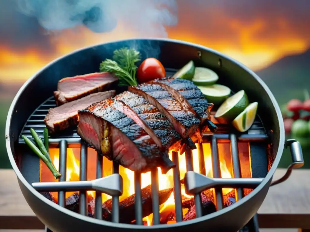 Deliciosa parrillada uruguaya premium sobre carbón vegetal, con carne jugosa y crujiente