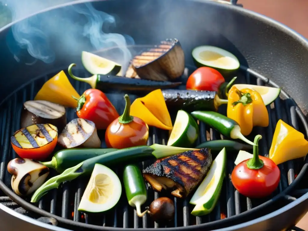 Una deliciosa parrillada de vegetales asados, bañados en marinada y con marcas de parrilla