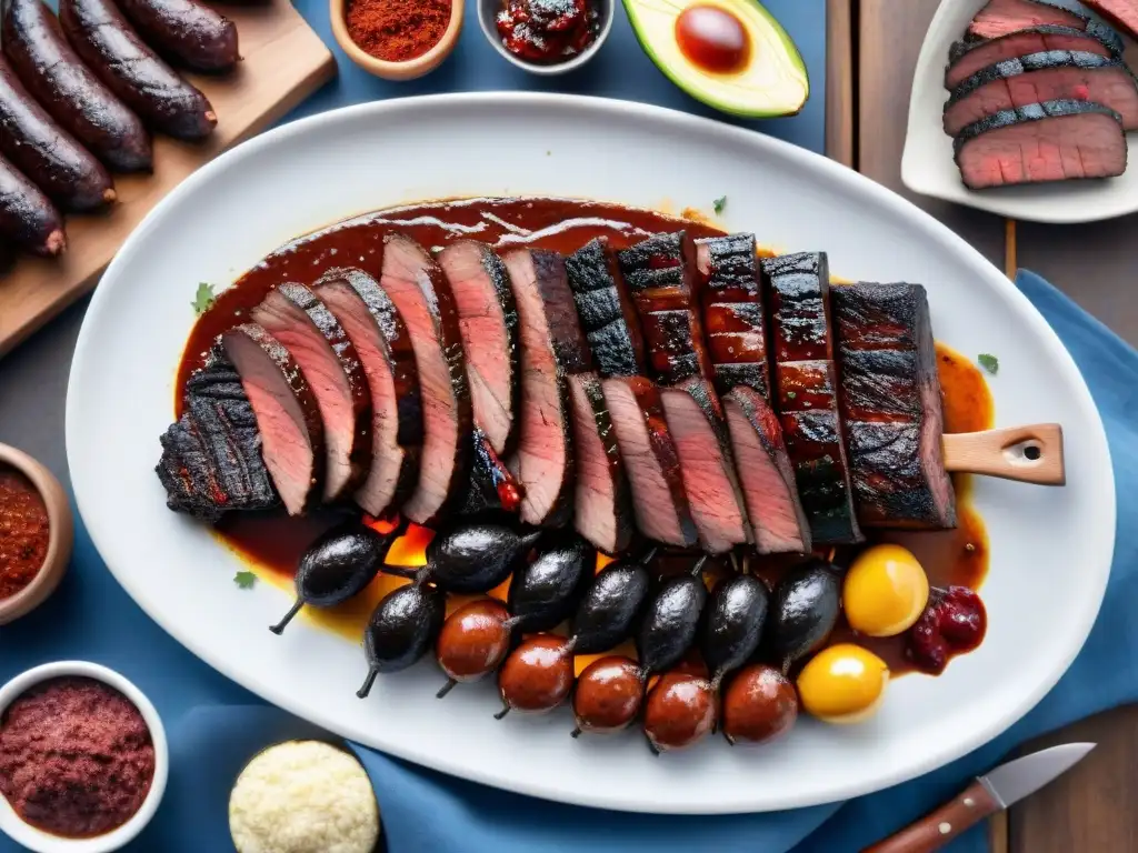 Una deliciosa Fotografía premiada asado uruguayo con cortes suculentos y chorizos en parrilla al aire libre